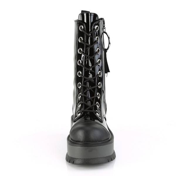 Demonia Slacker-220 Black Vegan Leather Stiefel Herren D289-716 Gothic Halbhohe Stiefel Schwarz Deutschland SALE
